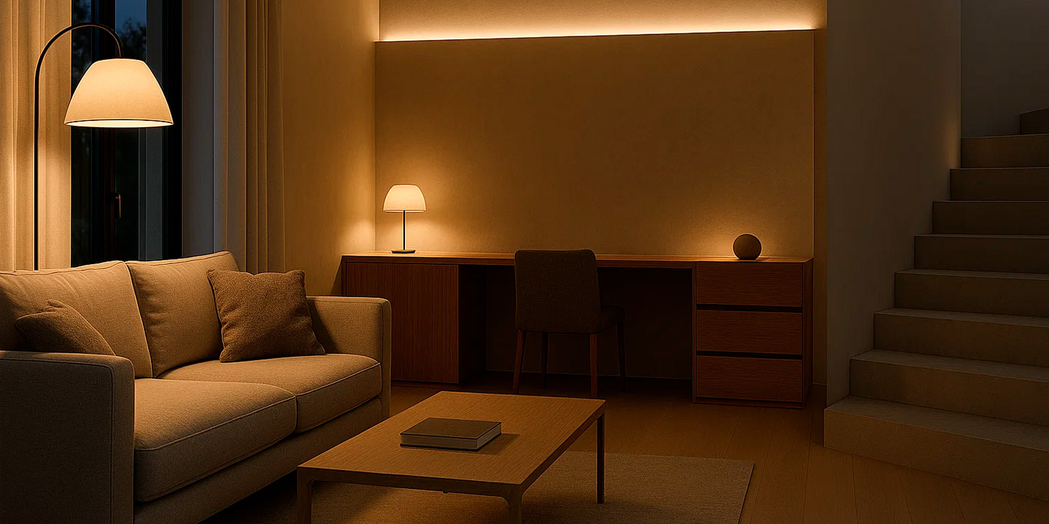 Warm beleuchtetes Smart-Home Interieur